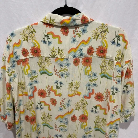 PacSun XL Retro Floral Button Shirt Hippie Pride Rave Festival Vacation Summer - Picture 8 of 12